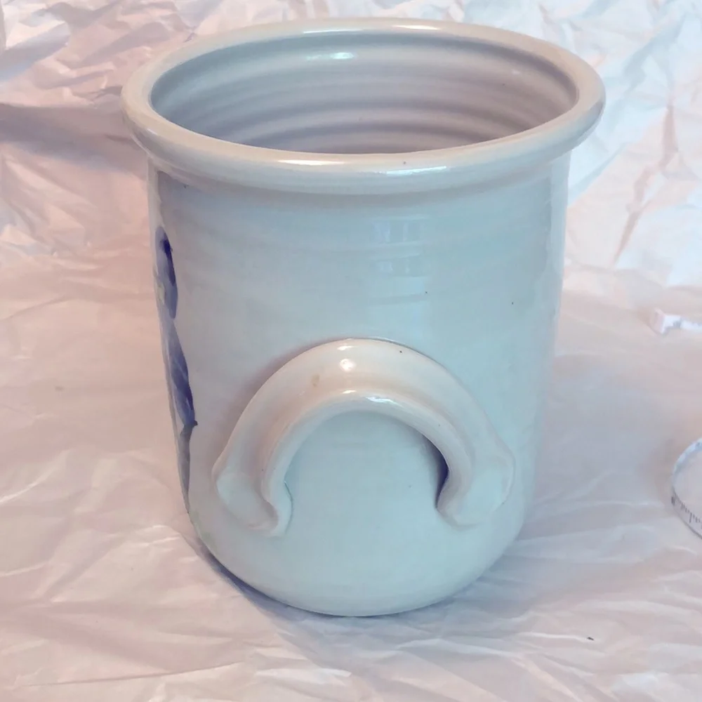 Studio Art Pottery Iris Utensil Crock signed Morrison 7.5x6”